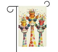 Trois adorables girafes drapeau de jardin saisonnier vacances toile de jute double face maison cour drapeaux extérieurs 30,5 x 45,7 cm