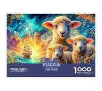 Trois Agneaux au Bord d'une Rivière Vibrante et Onirique Puzzle De 1000 Pièces Sheep Cadeau Parfait pour Garçons, Filles, Hommes Et Femmes 52x38cm/1000pcs