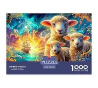 Trois Agneaux au Bord d'une Rivière Vibrante et Onirique Puzzle De 1000 Pièces Sheep Excellent Cadeau pour Enfants Et Adultes 70x50cm/1000pcs