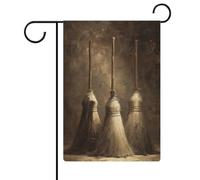 Trois balais vintage drapeau de jardin saisonnier vacances toile de jute double face maison cour drapeaux extérieurs 30,5 x 45,7 cm