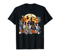 Trois Border Collies d'halloween incarnant Une sorcière d'horreur, Une Momie Zombie T-Shirt