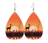 Trois boucles d'oreilles en cuir imprimées recto-verso en forme de gouttes d'eau, créatives, légères et novatrices, couleurs vives et vives.
