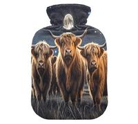 Trois bouillotte Highland Cattle avec housse souple, 1 L pour l'arthrite, l'arthrite