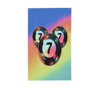 Trois boules de billard avec chiffres de 7 verges - Bannière de vœux avec œillets - Décoration d'intérieur ou d'extérieur