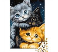 Trois Chatons Animaux Mignons Puzzle 1000 Pièces Puzzle pour Adultes Scène Nocturne Puzzle en Famille Détente Cadeau Décor 38x26cm/1000pcs