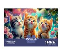 Trois Chatons dans Les Fleurs Puzzle 1000 Pièces pour Adultes Et Enfants ≥12 Ans Jeux Défi Éducatifs Divertissement Créatif Classiques Activité Familiale Parfaite 70x50cm/1000pcs