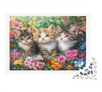 Trois Chatons dans Un lit de Fleurs Puzzle Défi 1000 Pièces pour Adultes, Chat Puzzle Jeux Éduchatifs, Décoration De Maison Et Cadeau Exquis 70x50cm/1000pcs