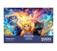 Trois Chatons dans Un Paysage Magique avec des étoiles Puzzle De 1000 Pièces Pet Chat Mignon Défi De Jeu d'esprit pour Toutes Les Âges 70x50cm/1000pcs