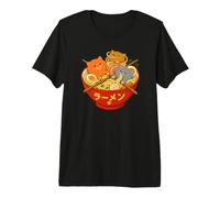 Trois Chatons Jouant avec Un Bol de Ramen coloré Anime T-Shirt Haut de Gamme