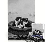 Trois Chatons sur Un nénuphar Puzzle de 1000 pièces pour Adolescents Stimule la mémoire Activité à la Maison Motif à Assembler 38x52cm