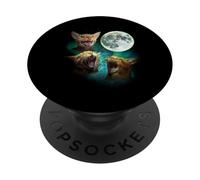 Trois Chats abyssins hurlent à la Lune 3 Loups Parodie drôle PopSockets PopGrip Adhésif