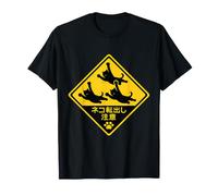 Trois Chats Noirs Volant sur Une Plaque de Rue du Japon Drôle T-Shirt