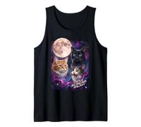 Trois Chats Pleine Lune Espace Galaxie Graphique Débardeur