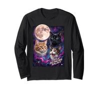 Trois Chats Pleine Lune Espace Galaxie Graphique Manche Longue