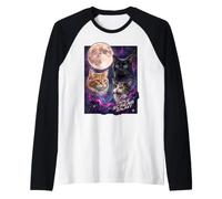 Trois Chats Pleine Lune Espace Galaxie Graphique Manche Raglan