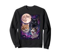 Trois Chats Pleine Lune Espace Galaxie Graphique Sweatshirt