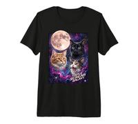 Trois Chats Pleine Lune Espace Galaxie Graphique T-Shirt Haut de Gamme