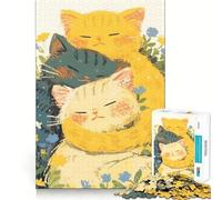 Trois Chats se câlinant dans des Fleurs Puzzle de 1000 pièces pour Adolescents Stimule la mémoire Détente et Amusement garantis Design Original Assemblage Surprise chaleureuse 50x75cm