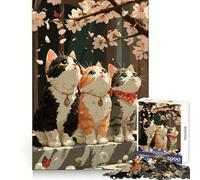 Trois Chats sous Les cerisiers en Fleurs Puzzle de 1000 pièces pour Adultes Jeu intellectuel et Relaxant Découpe de qualité Pièce d'art raffinée 38x52cm