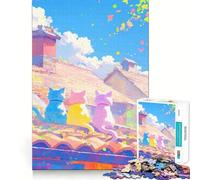 Trois Chats sur Un Toit Puzzle de 1000 pièces pour Adolescents Stimule la mémoire Détente et Amusement garantis Design Original Assemblage Surprise chaleureuse 38x52cm