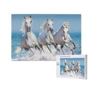 Trois Chevaux Blancs,Puzzle Familial en Bois de 1 000 pièces pour Adultes et Adolescents, décoration d'intérieur