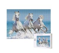 Trois Chevaux Blancs,Puzzle Familial en Bois de 300 pièces pour Adultes et Adolescents, décoration d'intérieur