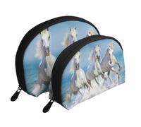Trois Chevaux Blancs, Trousse de Maquillage Coquille Femme Petit Porte-Monnaie Trousse de Toilette Trousse à cosmétiques 2 pièces
