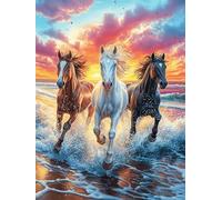 Trois Chevaux Courant sur la Plage 1000 Pieces Casse-tête Famille en Carton Haute Qualité Rêve Magique de Science-Fiction Difficulté Moyenne Activité Familiale Voyage Déplacement Cadeau Noël Pas Cher