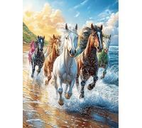 Trois chevaux courant sur la plage 500 Pièces Puzzle Personne Âgée En Carton Rigide Faune sauvage et animaux de compagnie Facile Débutant Anti-Stress Activité Manuelle Thérapie Occupationnelle Petit P