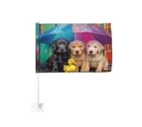 Trois chiots canard assis sous un parapluie drapeau de voiture extérieur clip fenêtre extérieur 30 x 45 cm décoration de voiture double face