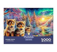 Trois Chiots de Loup dans la forêt d'hiver Lumineuse Puzzle De 1000 Pièces Loup Cool Défiant Et De Jeu d'esprit pour Toutes Les Âges 70x50cm/1000pcs