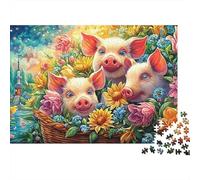 Trois cochons dans Un Panier de Fleurs Puzzle De 1000 Pièces Mignon Cochon Jeu De Puzzle Familial pour Adultes, Enfants Et Personnes Âgées 70x50cm/1000pcs