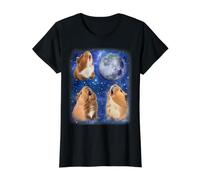 Trois cochons d'Inde Lune Weird 3 cochons d'Inde Hurlant Meme T-Shirt Graphique avec Valeur, Femme, Noir, XL