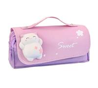 Trois Couches Grande capacité Crayon Sac Papeterie esthétique Transparent Grille Stylo étui Fille Fermeture éclair Pochette Fournitures Scolaires(Purple-B)