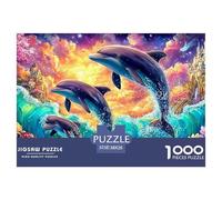 Trois Dauphins, Châteaux et Fleurs dans Les Vagues Puzzle De 1000 Pièces Dolphin Idéal pour Le Plaisir Familial, Adultes Et Enfants 38x26cm/1000pcs