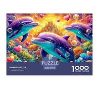 Trois Dauphins, Cœurs, Château sous-Marin Puzzle De 1000 Pièces Dolphin Idéal pour Le Cadeau d'anniversaire Et De Noël 70x50cm/1000pcs