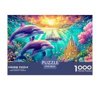 Trois Dauphins près du château sous-Marin Puzzle De 1000 Pièces Dolphin Carton Recyclé Premium, Défiant 38x26cm/1000pcs