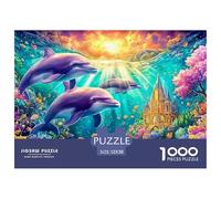 Trois Dauphins près du château sous-Marin Puzzle De 1000 Pièces Dolphin Défiant Et Éducatif pour Toutes Les Âges 52x38cm/1000pcs