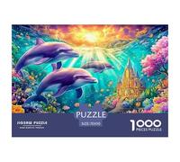 Trois Dauphins près du château sous-Marin Puzzle De 1000 Pièces Dolphin Éducatif Et De Défiant, Recyclé 70x50cm/1000pcs