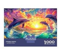 Trois Dauphins sautent au Coucher du Soleil Puzzle De 1000 Pièces Dauphin ludique Amusement De Jeu d'esprit pour Adultes Et Enfants 70x50cm/1000pcs