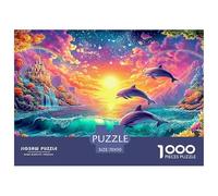 Trois Dauphins sautent par-Dessus Les Vagues près du château Puzzle De 1000 Pièces Dolphin Qualité Premium, Excellent Jeu pour Adultes Et Enfants 70x50cm/1000pcs