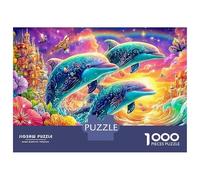 Trois Dauphins sous l'arc-en-Ciel et Les châteaux Puzzle De 1000 Pièces Dauphin ludique Cadeau Parfait pour Garçons, Filles, Hommes Et Femmes 70x50cm/1000pcs