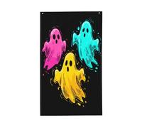 Trois drapeaux colorés de maison de cour fantômes, bannière de vœux de saison avec œillets, décoration d'intérieur ou d'extérieur