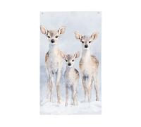 Trois drapeaux mignons de cerf dans la cour enneigée, 9,6 x 1,5 m, bannière de vœux avec œillets, décoration d'intérieur et d'extérieur