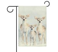 Trois drapeaux mignons de cerf dans le jardin de neige en toile de jute double face pour maison, cour, extérieur, 30,5 x 45,7 cm