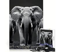 Trois éléphants en Noir et Blanc Puzzle de 1000 pièces pour Adolescents Jeu de réflexion et d'évasion Cadeau attentionné 38x52cm