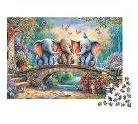 Trois Éléphants Pont en Pierre Puzzle pour Adultes Puzzle 1000 Pièces Décoration Loisirs Cadeau 52x38cm/1000pcs