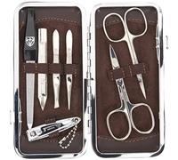 Trois Epées - Trousse manucure & pédicure 7 pièces en similicuir de premier choix, Couleur: brun, Qualité: Fabriqué à Solingen, Allemagne