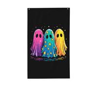 Trois fantômes colorés néon pour maison de cour, bannière de vœux avec œillets, décoration d'intérieur ou d'extérieur