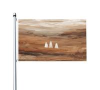 Trois fantômes debout parmi les champs d'automne, drapeaux vintage de maison de cour, bannière de vœux de saison avec œillets, décoration d'intérieur et d'extérieur